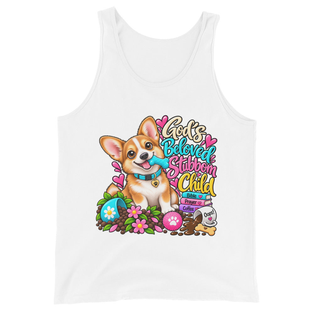 God's Beloved Stubborn Child Corgi Tank Top